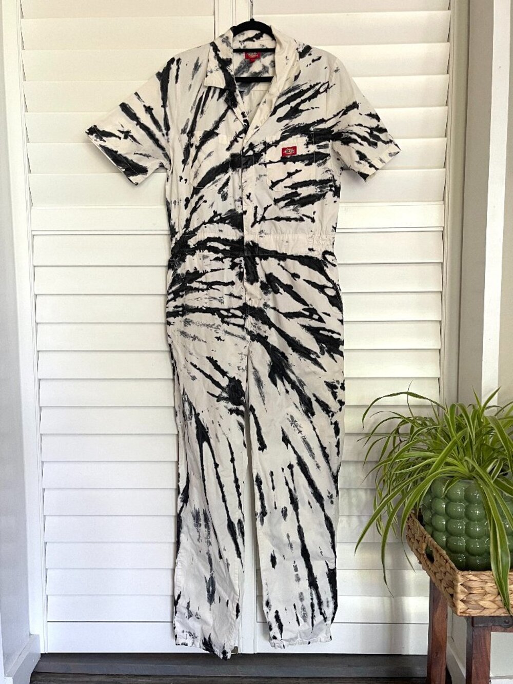Dickies Short Sleeve Coverall in White Black Tie Dye Size L - Picture 3 of 13